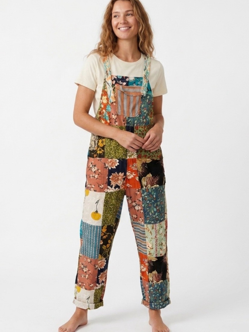 Kathmandu Imports Patchwork Overalls Boho Hippie Kantha Jumpsuit Dungarees OS - Picture 1 of 7